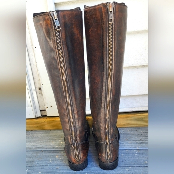 Frye Knee High Leather Back Zip Distressed Riding Boot - Picture 7 of 14